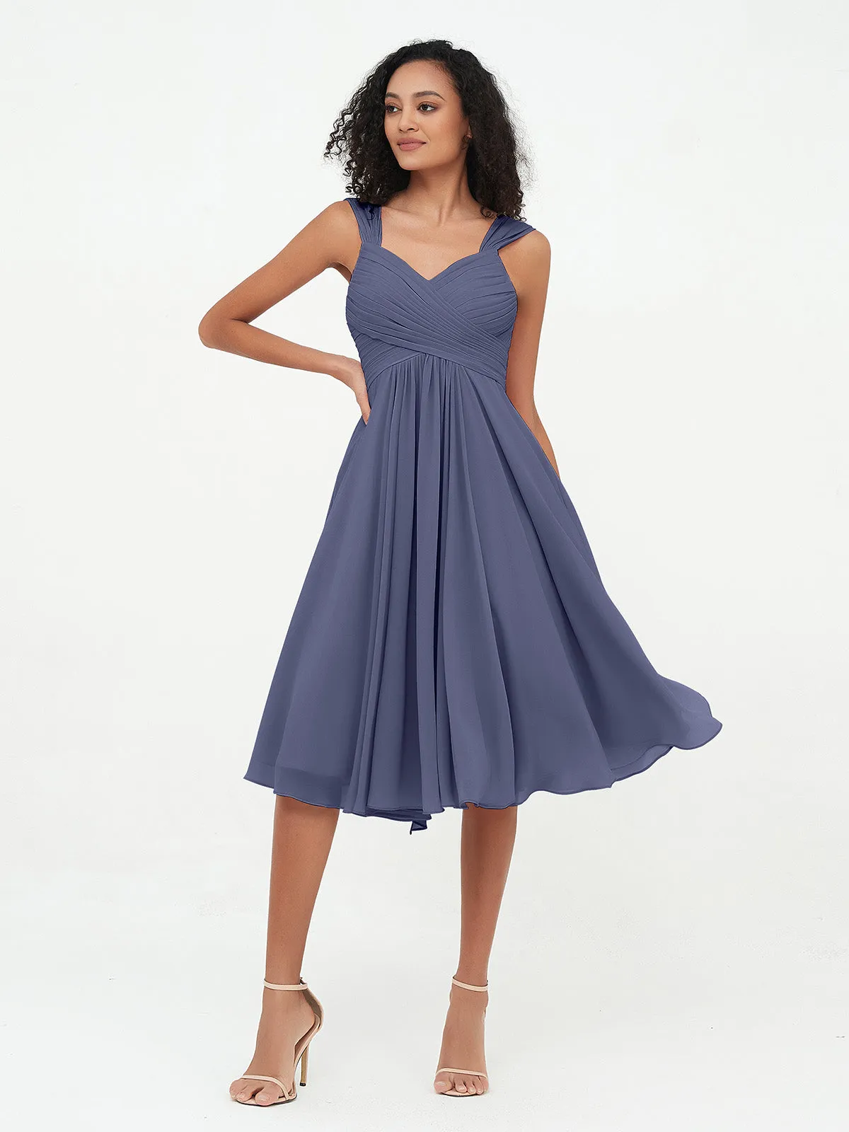 Chiffon Empire Short Dresses with Pockets-Stormy Plus Size