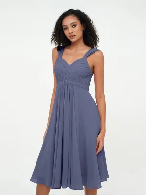 Chiffon Empire Short Dresses with Pockets-Stormy Plus Size