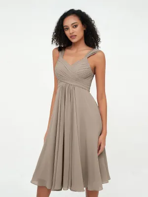 Chiffon Empire Short Dresses with Pockets-Taupe Plus Size