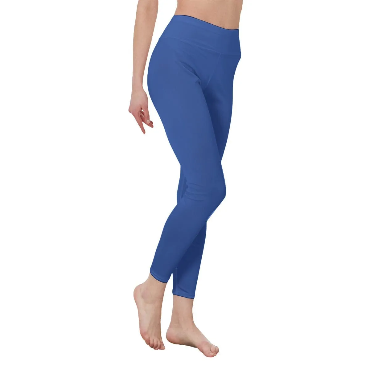 Cobalt Blue - Women's High Waist Leggings | Side Stitch Closure