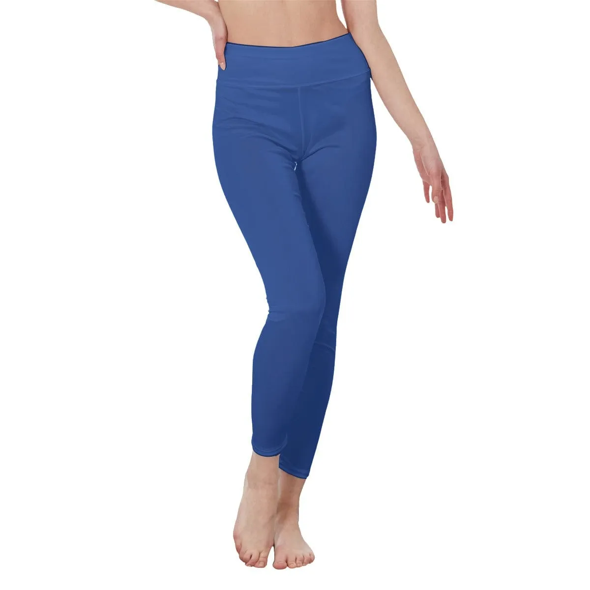 Cobalt Blue - Women's High Waist Leggings | Side Stitch Closure