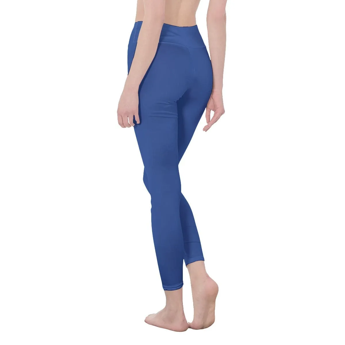 Cobalt Blue - Women's High Waist Leggings | Side Stitch Closure