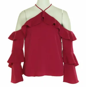 Cooper & Ella Women's Isadora Ruffled Cold Shoulder Top Raspberry Size Small
