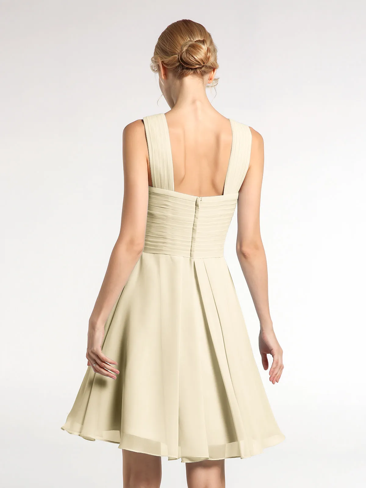 Cross Front Empire Waist Short Bridesmaid Dress Champagne