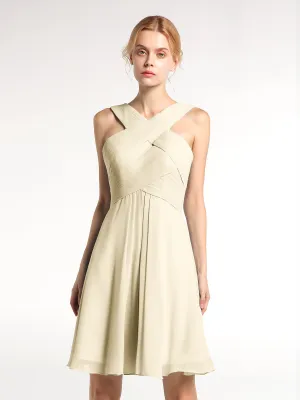 Cross Front Empire Waist Short Bridesmaid Dress Champagne