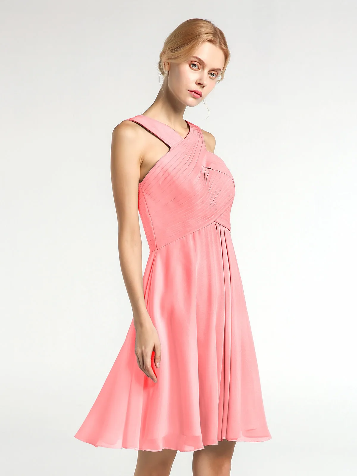 Cross Front Empire Waist Short Bridesmaid Dress Flamingo Plus Size