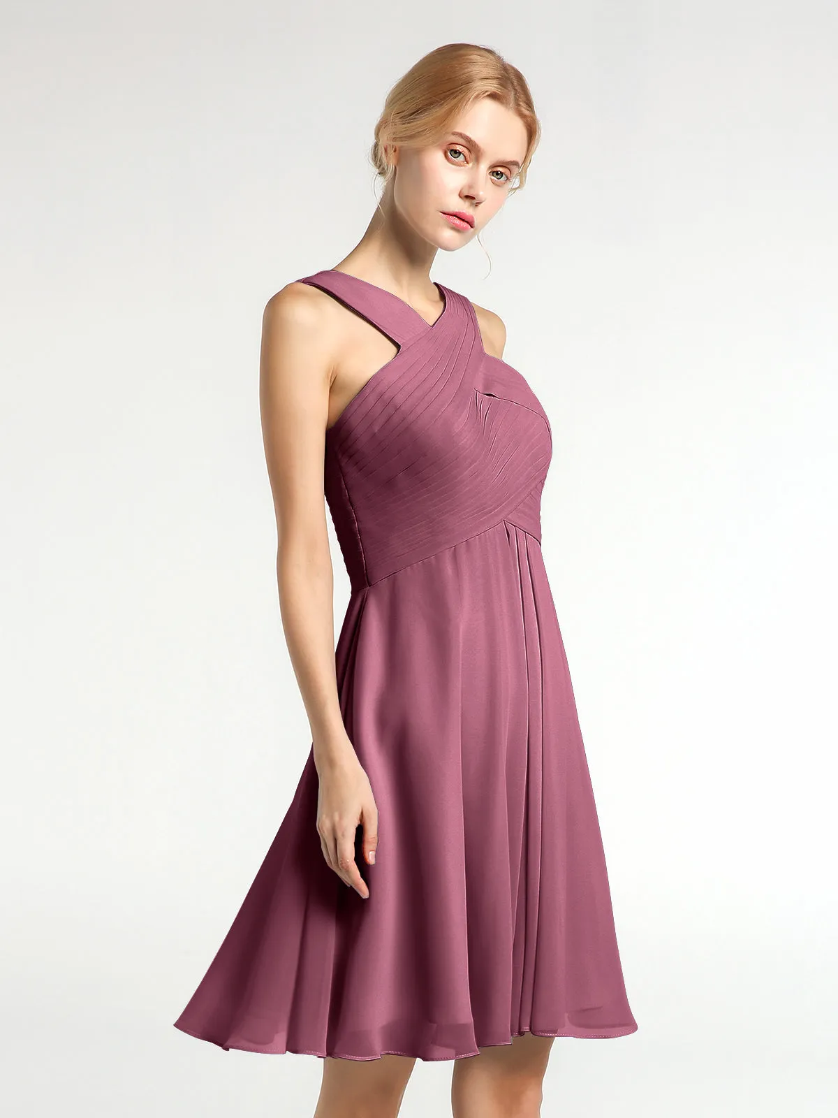 Cross Front Empire Waist Short Bridesmaid Dress Mulberry