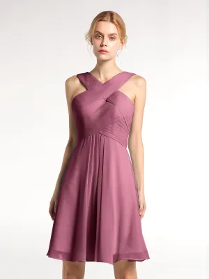 Cross Front Empire Waist Short Bridesmaid Dress Mulberry
