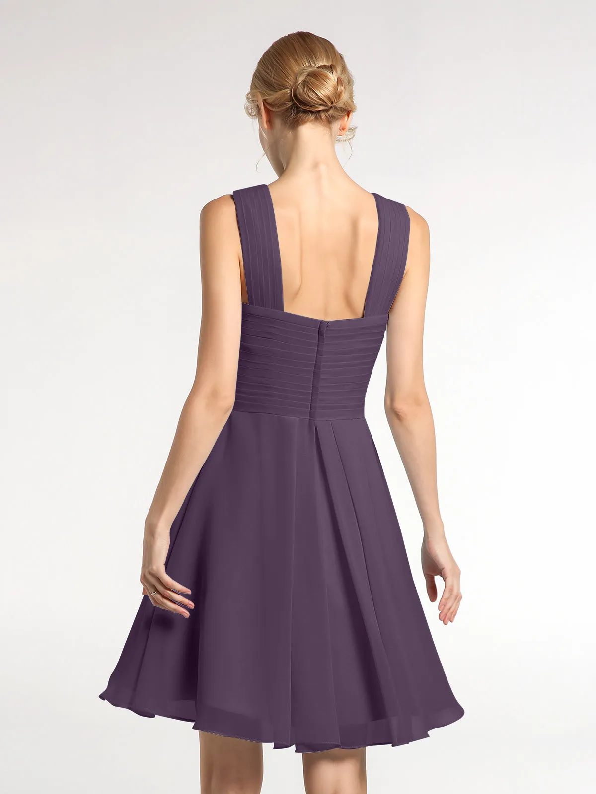 Cross Front Empire Waist Short Bridesmaid Dress Plum