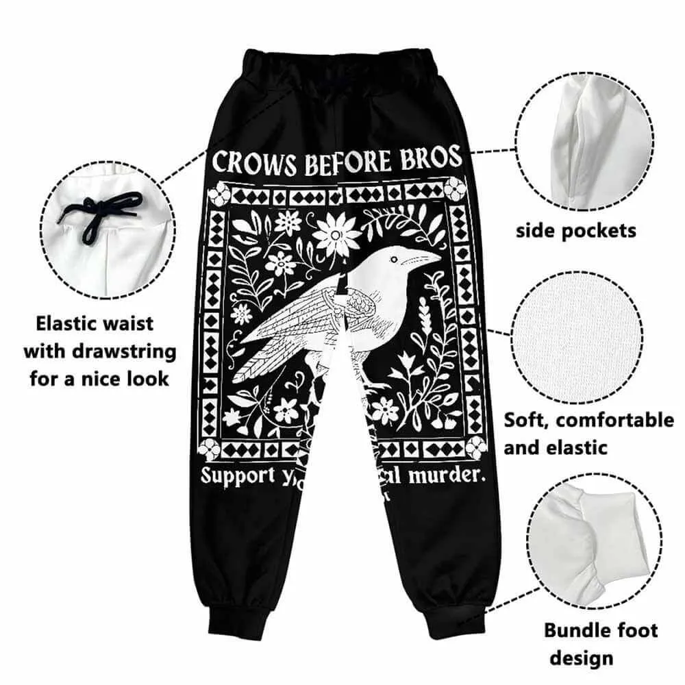Crows Before Bros Casual Elastic Drawstring Pants