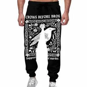 Crows Before Bros Casual Elastic Drawstring Pants