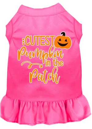Cutest Pumpkin In The Patch Screen Print Dog Dress Bright Pink Xs