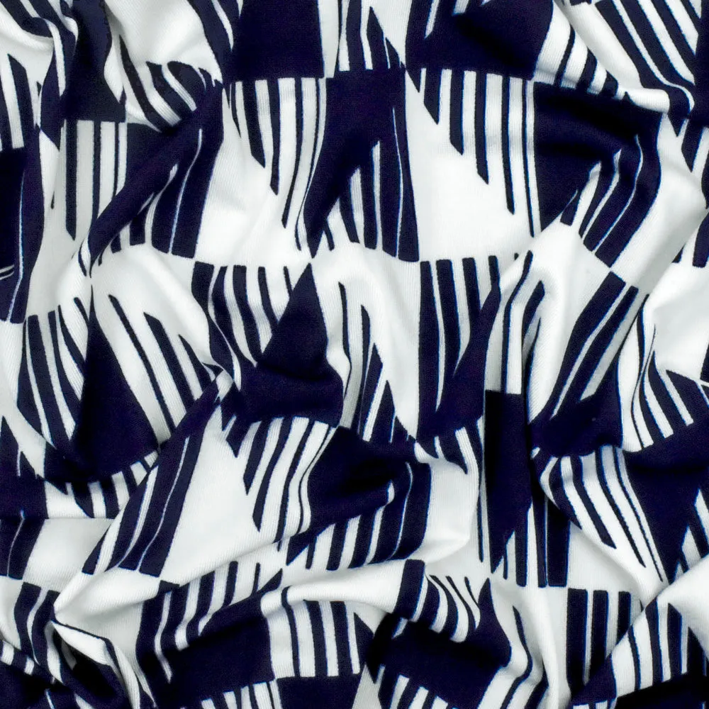 Dark Navy-White Diamond Geometry Stretch Polyester ITY Knit Fabric