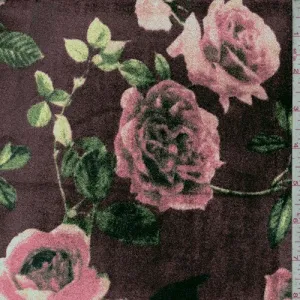 Deep Wine/Multi Floral Printed Stretch Velvet Knit Fabric
