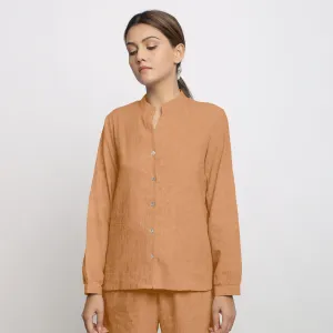 Desert Yellow 100% Linen Mandarin Collar Shirt