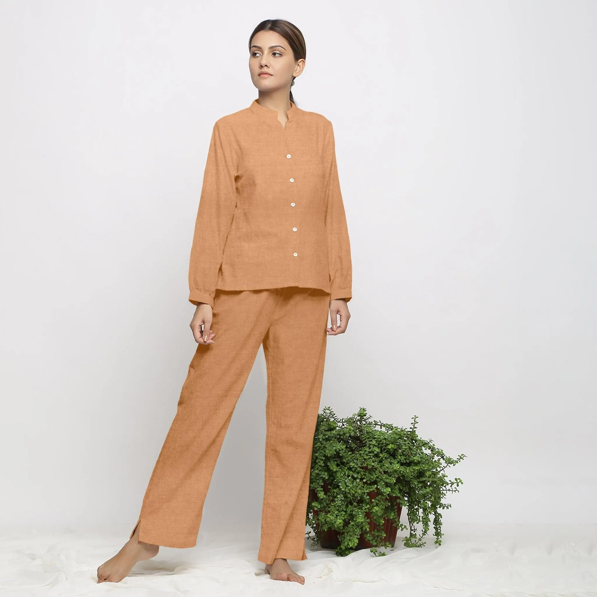 Desert Yellow 100% Linen Mandarin Collar Shirt
