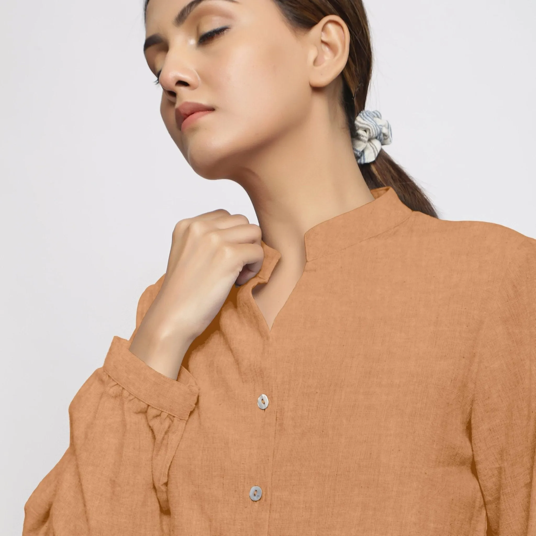Desert Yellow 100% Linen Mandarin Collar Shirt
