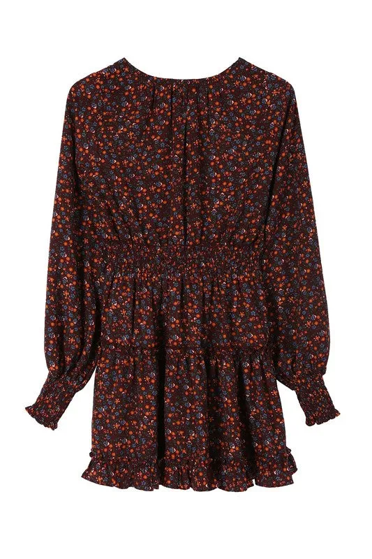 Ditsy Rust Floral Flirty Mini Dress