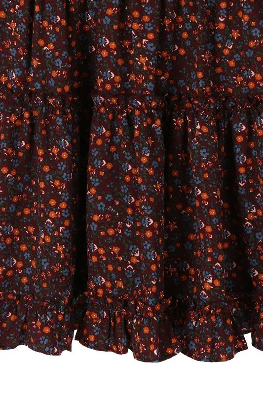 Ditsy Rust Floral Flirty Mini Dress