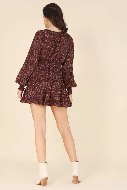 Ditsy Rust Floral Flirty Mini Dress
