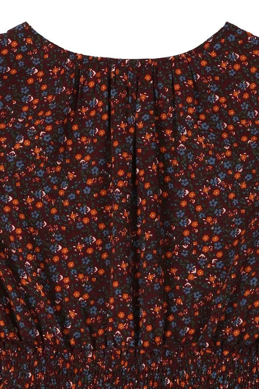 Ditsy Rust Floral Flirty Mini Dress