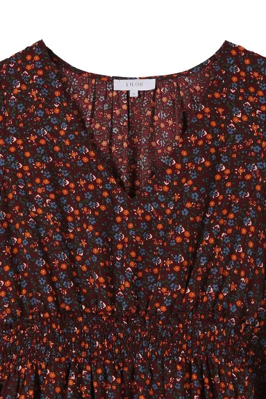 Ditsy Rust Floral Flirty Mini Dress
