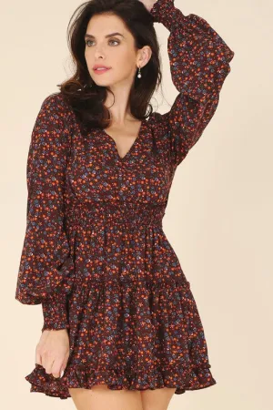Ditsy Rust Floral Flirty Mini Dress