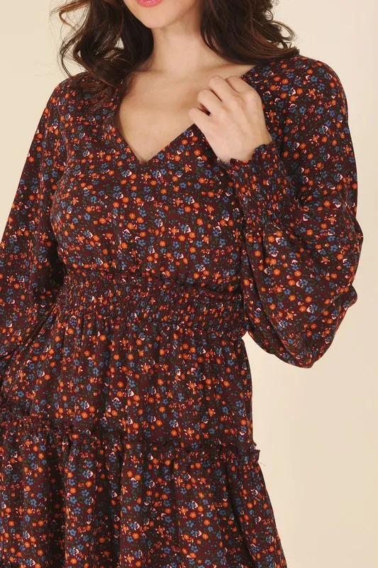 Ditsy Rust Floral Flirty Mini Dress