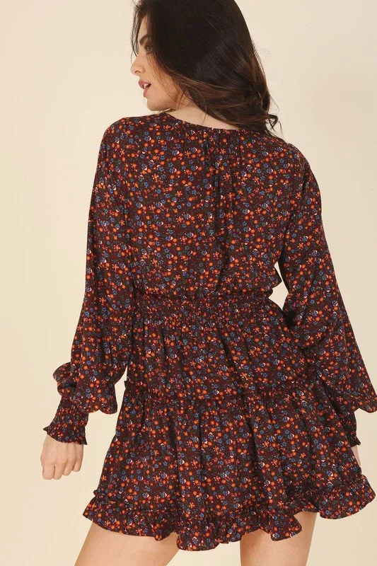 Ditsy Rust Floral Flirty Mini Dress