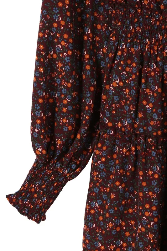 Ditsy Rust Floral Flirty Mini Dress