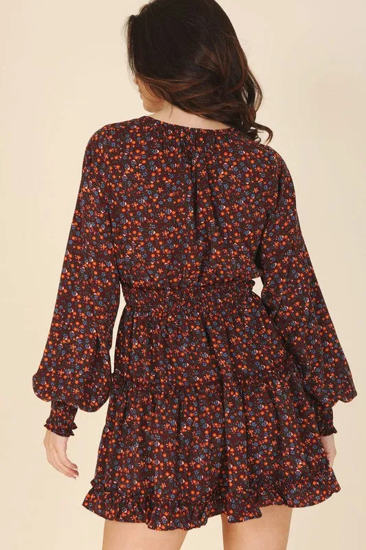 Ditsy Rust Floral Flirty Mini Dress