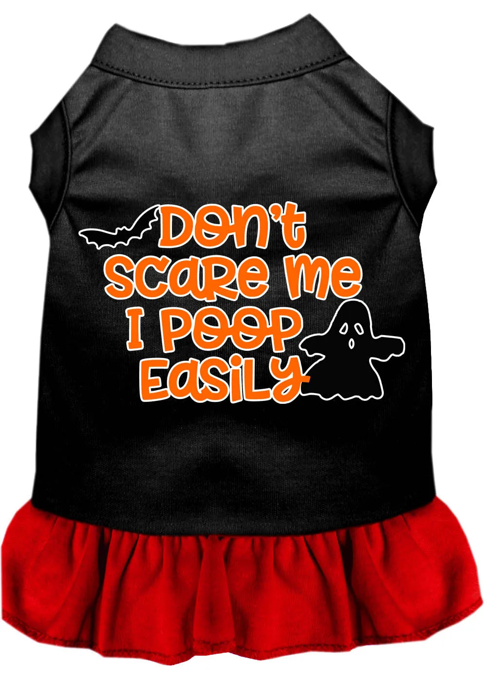 Don't Scare Me, Poops Easily Screen Print Dog Dress Black With Red Sm