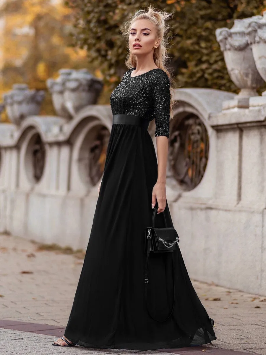 Elegant Round Neckline Sequins Floor Length Evening Dress
