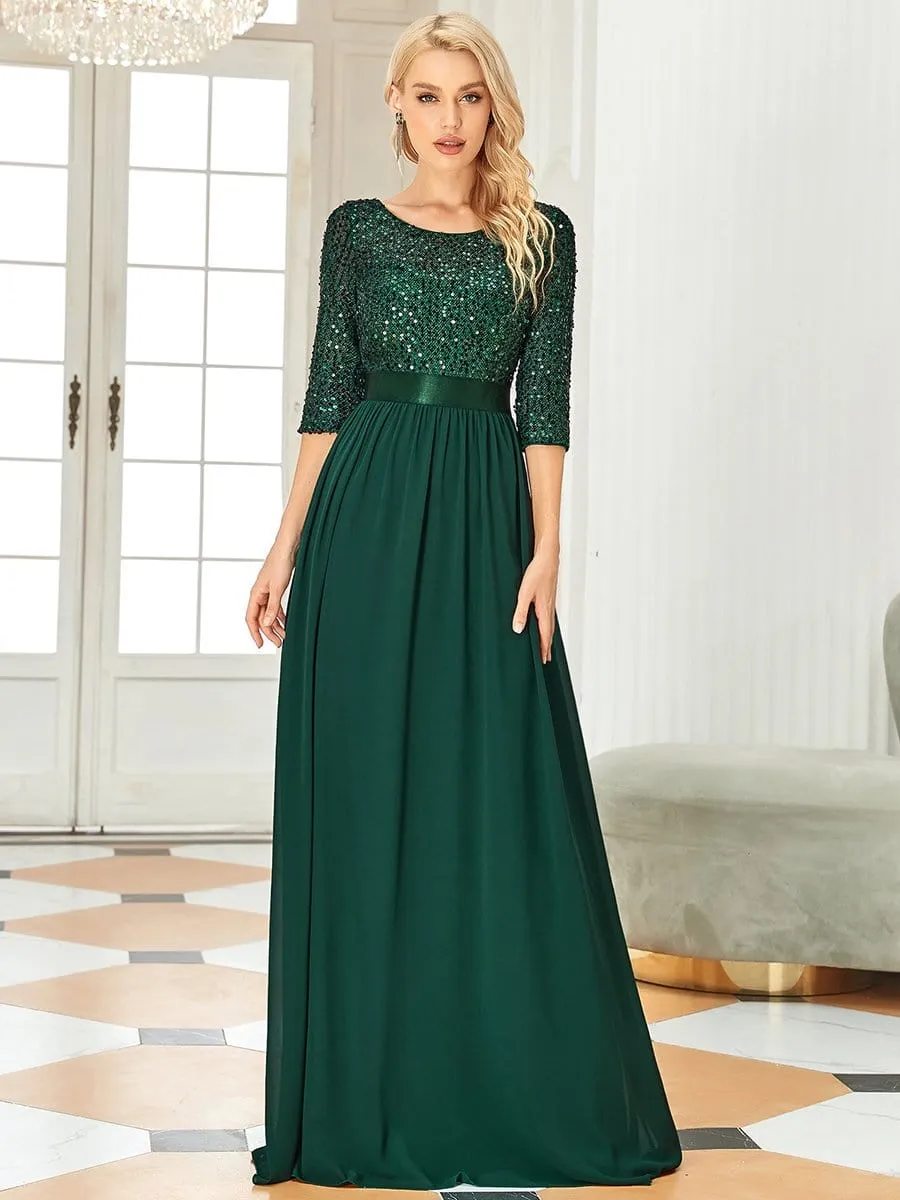 Elegant Round Neckline Sequins Floor Length Evening Dress