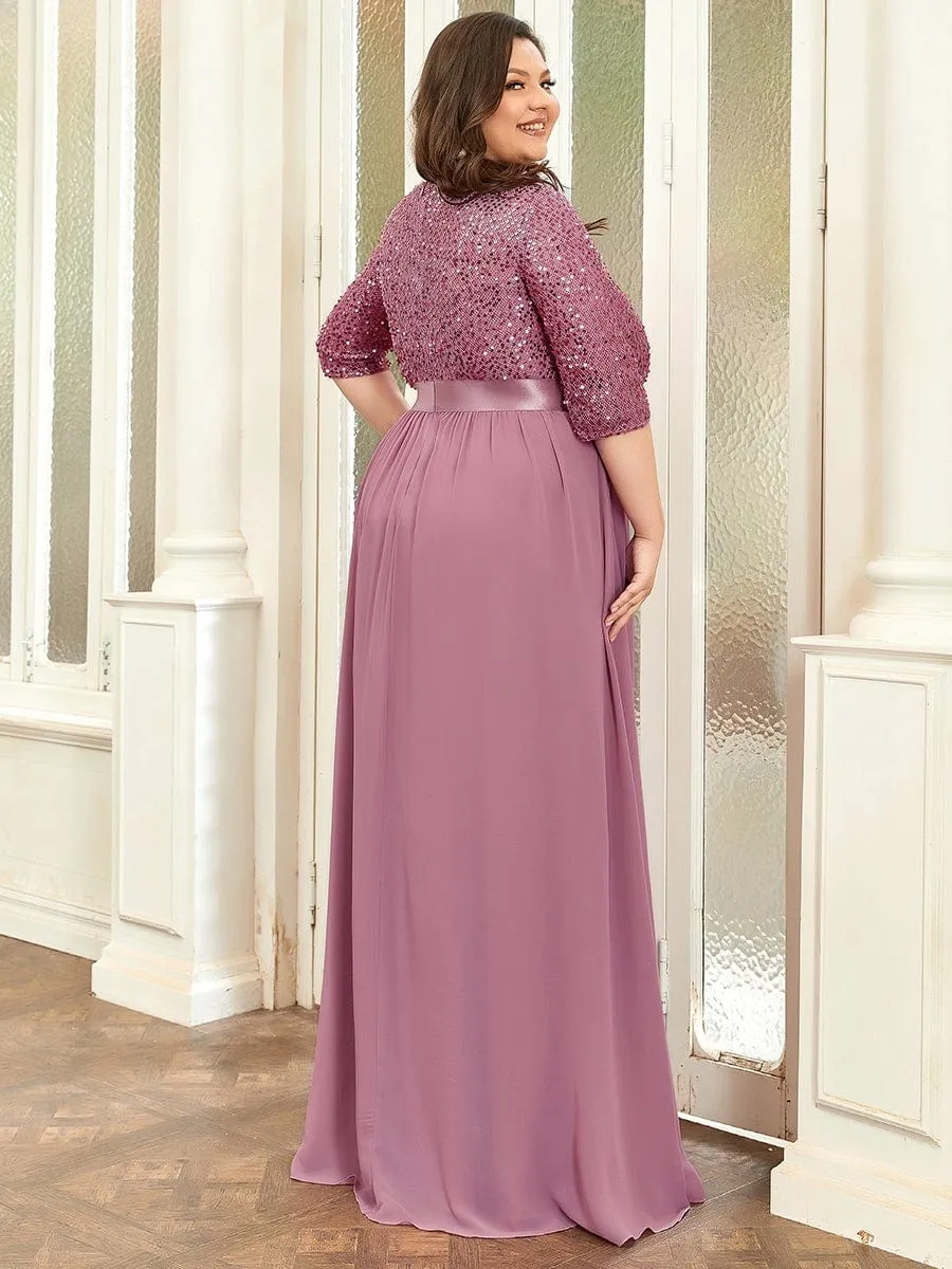 Elegant Round Neckline Sequins Floor Length Evening Dress