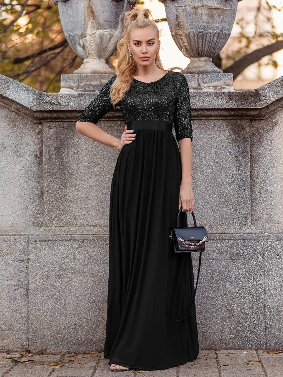 Elegant Round Neckline Sequins Floor Length Evening Dress