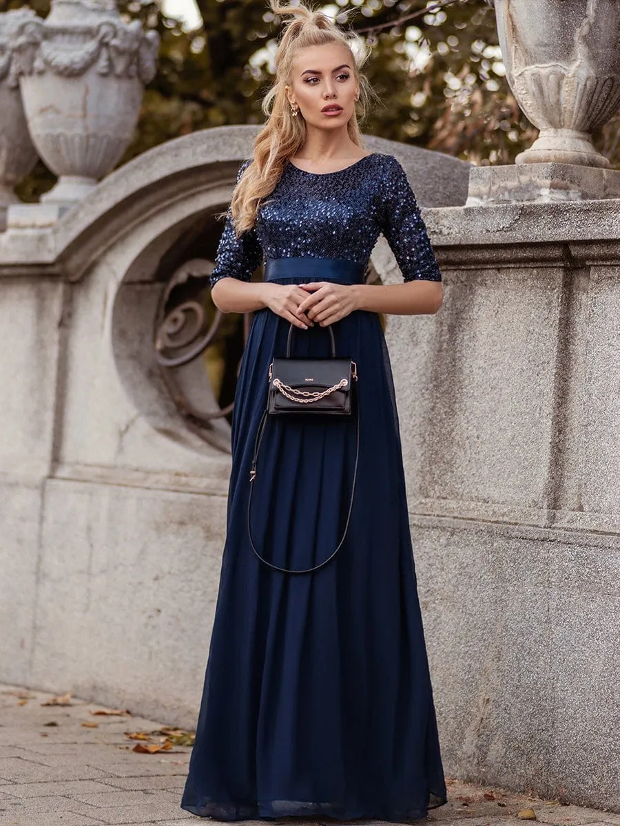 Elegant Round Neckline Sequins Floor Length Evening Dress
