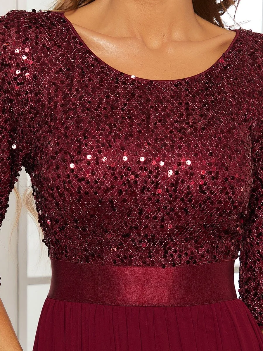 Elegant Round Neckline Sequins Floor Length Evening Dress