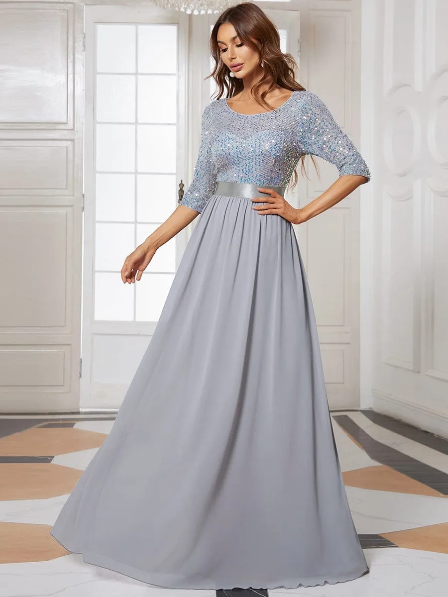 Elegant Round Neckline Sequins Floor Length Evening Dress