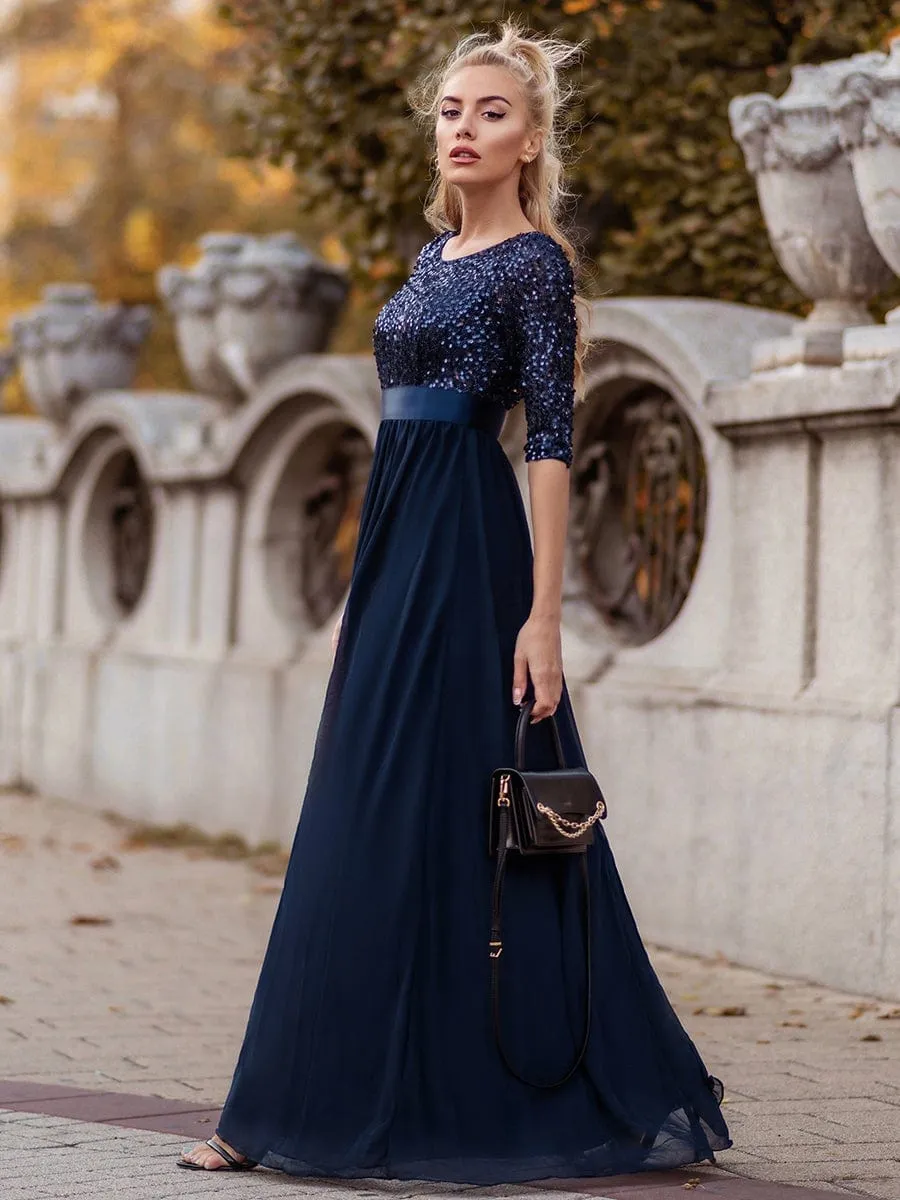 Elegant Round Neckline Sequins Floor Length Evening Dress