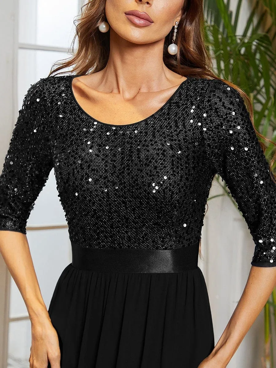 Elegant Round Neckline Sequins Floor Length Evening Dress