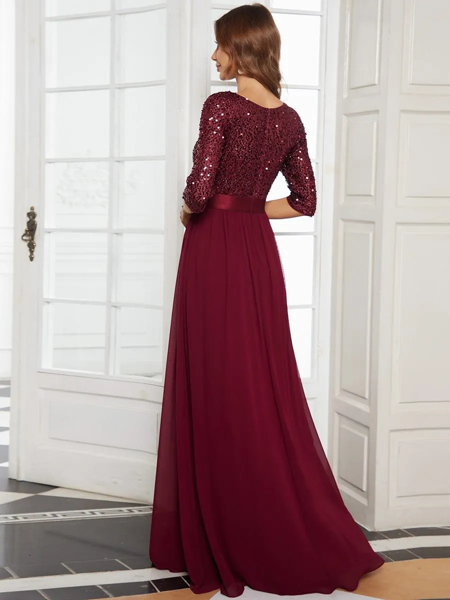 Elegant Round Neckline Sequins Floor Length Evening Dress