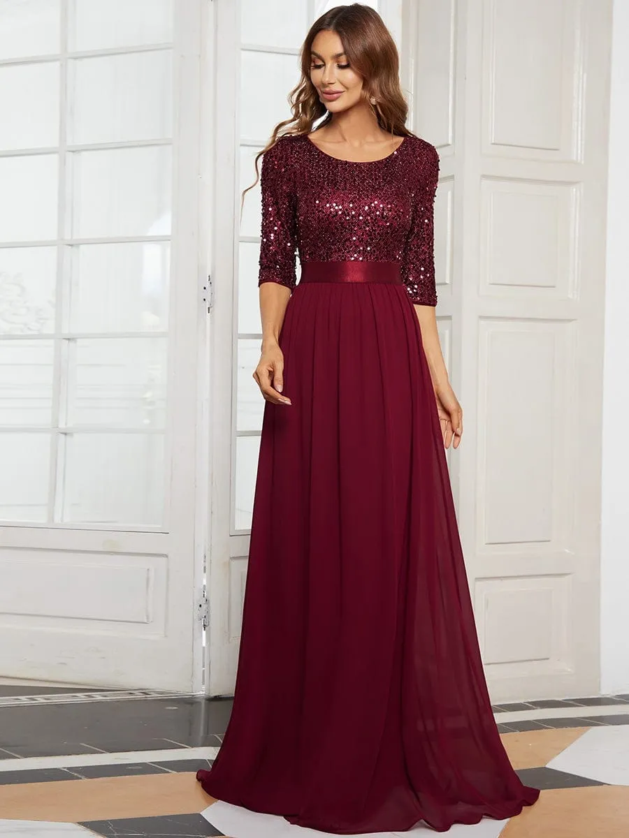 Elegant Round Neckline Sequins Floor Length Evening Dress