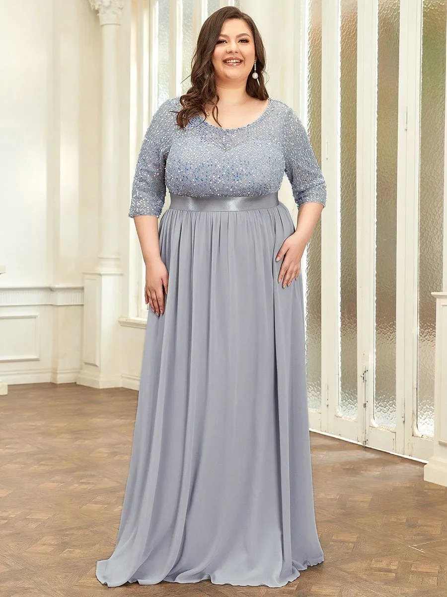 Elegant Round Neckline Sequins Floor Length Evening Dress