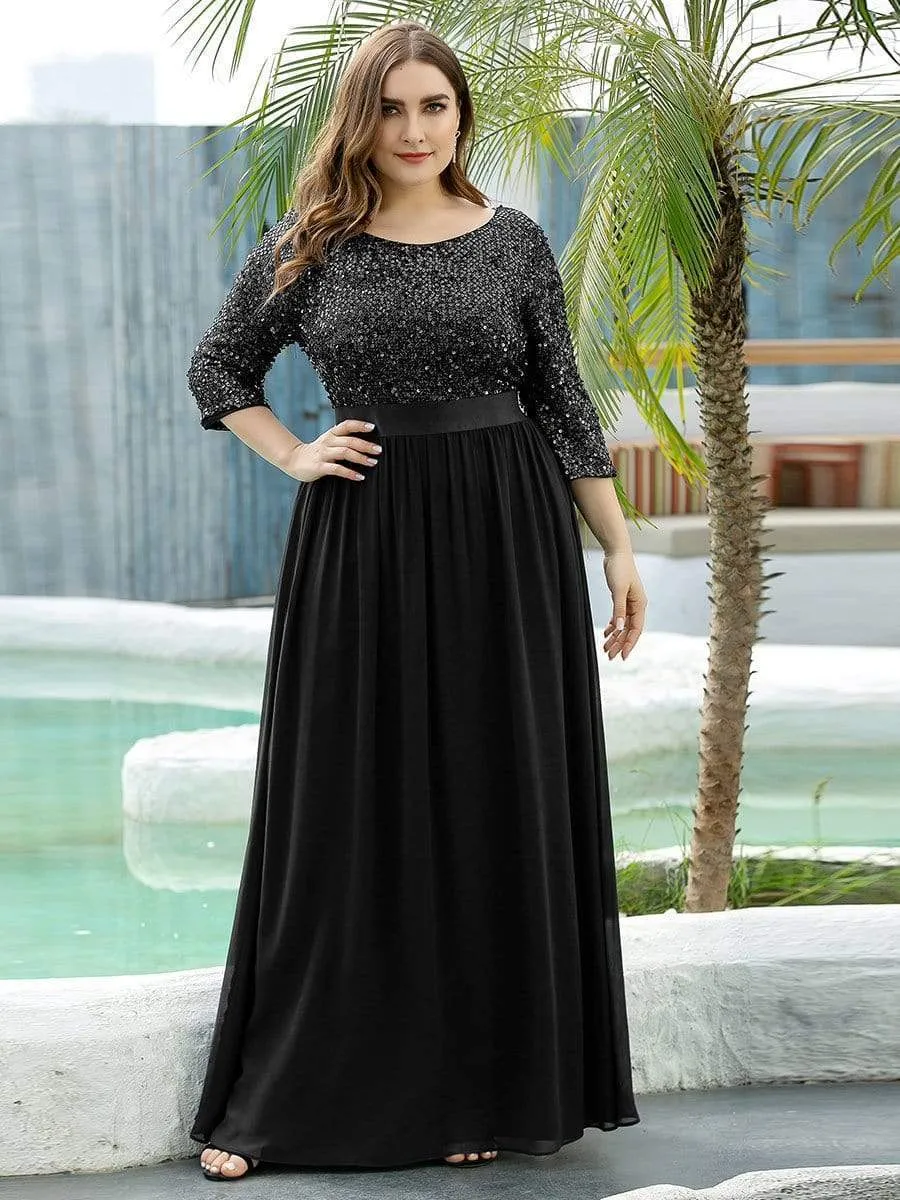 Elegant Round Neckline Sequins Floor Length Evening Dress
