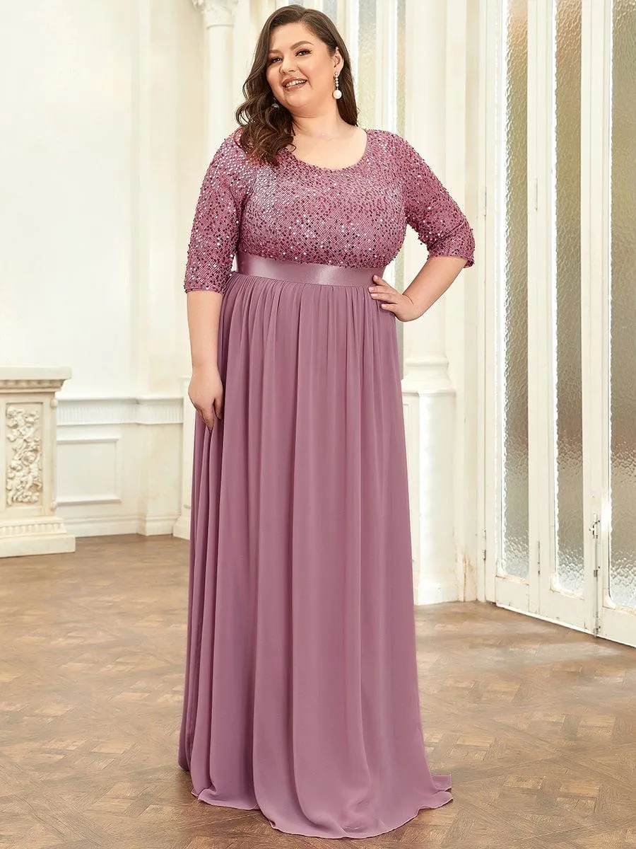 Elegant Round Neckline Sequins Floor Length Evening Dress