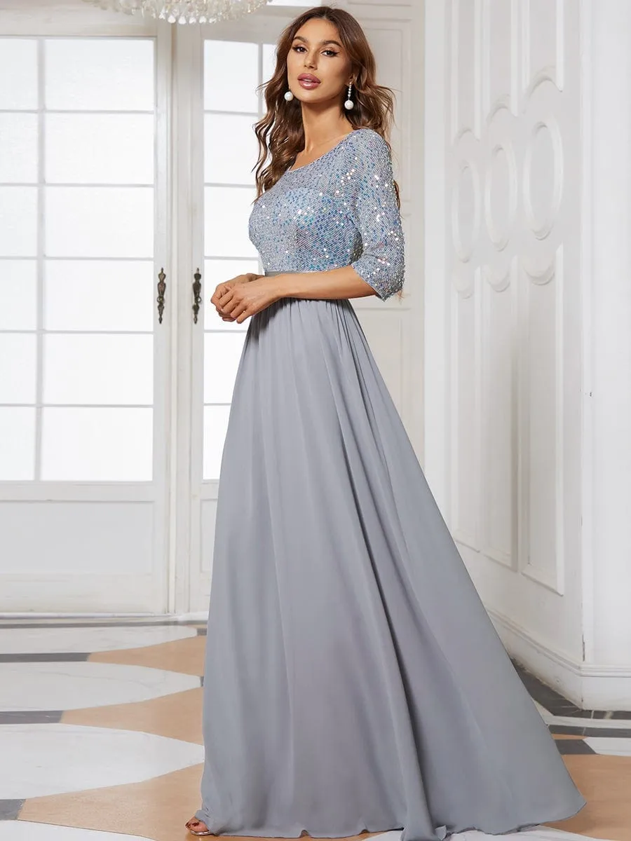 Elegant Round Neckline Sequins Floor Length Evening Dress