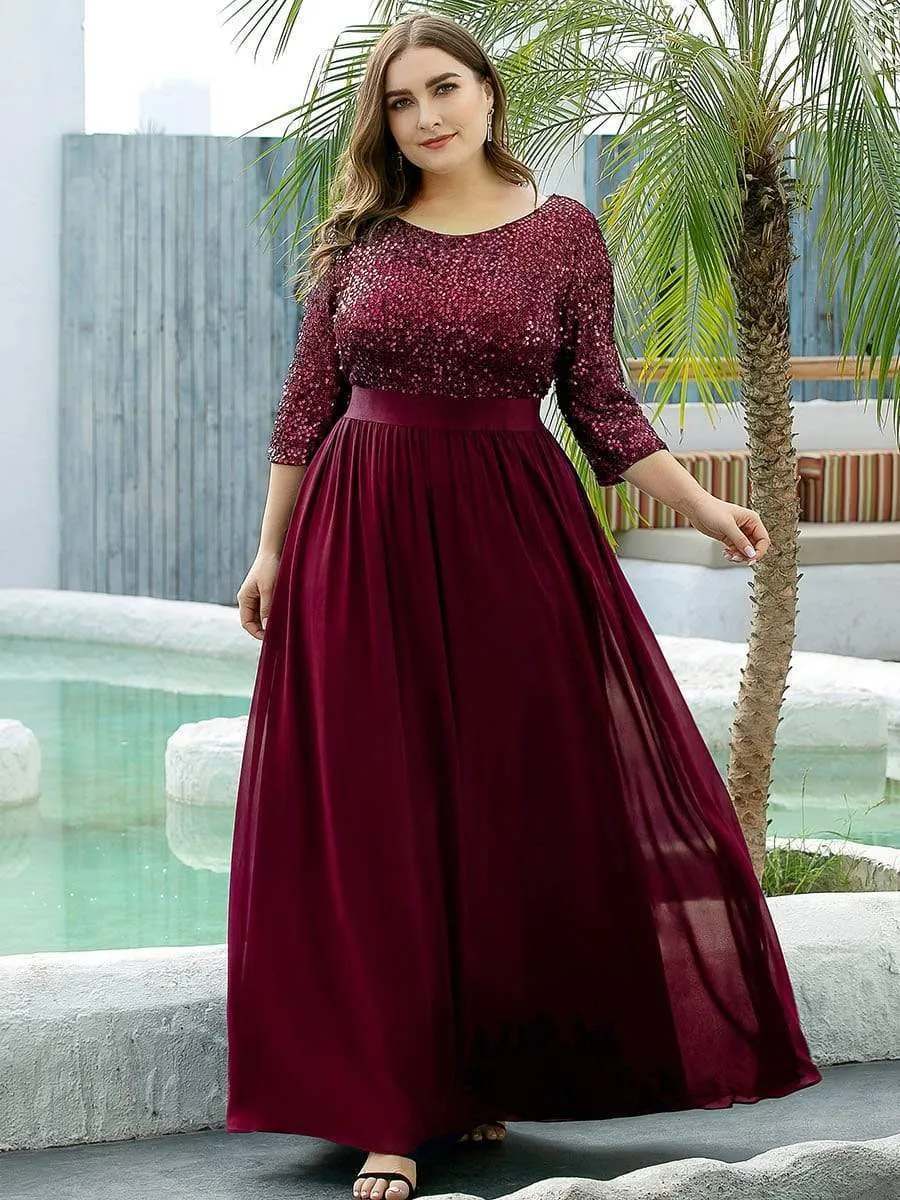 Elegant Round Neckline Sequins Floor Length Evening Dress
