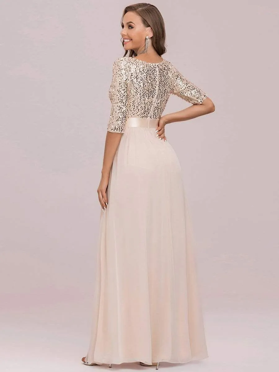 Elegant Round Neckline Sequins Floor Length Evening Dress