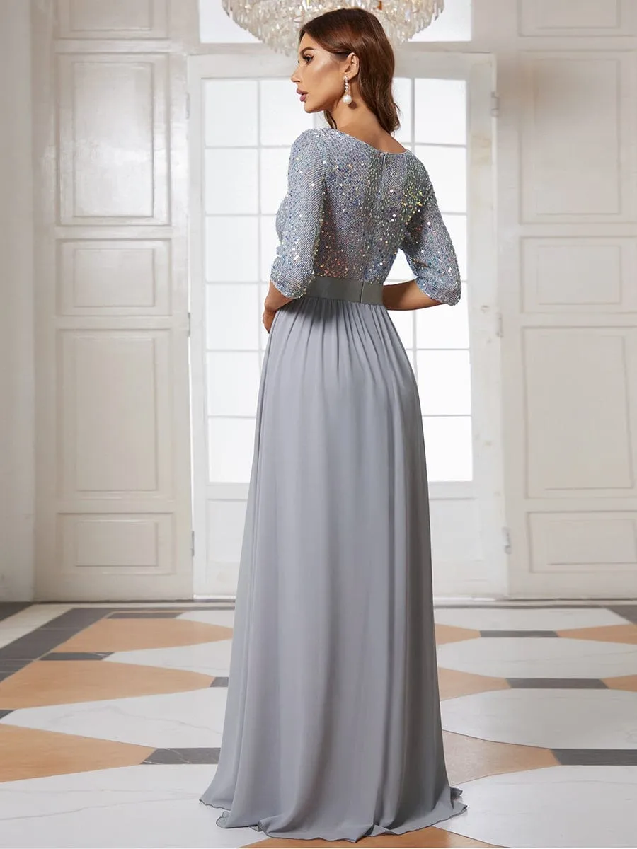 Elegant Round Neckline Sequins Floor Length Evening Dress